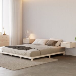 Japanese Style King Floor Wood Bed in Whitewash