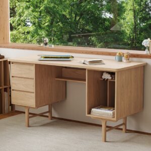 Solid Wood Home Office Desk with 3 Drawers Executive Writing Desk (55.1")