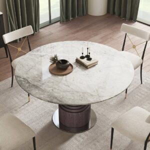 Round Dining Table Faux Marble Top Pedestal | homary