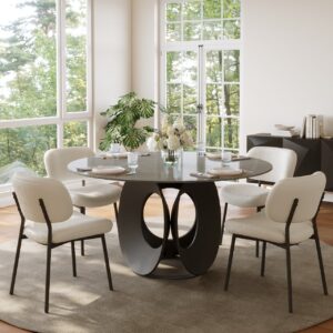 1300mm Round Gray Dining Table with Stone Top & Carbon Steel Base