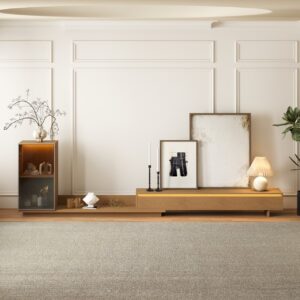Fero Retracted & Extendable 3 Drawers TV Stand with Bookcase & LED Lighting in Natural Up to 155"