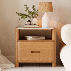 Modern Sintered Stone Top Nightstand with Drawers & Shelf Set of 2