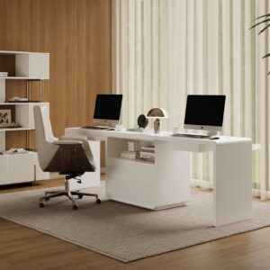 Modern 94" White Double Desk with Drawers for 2