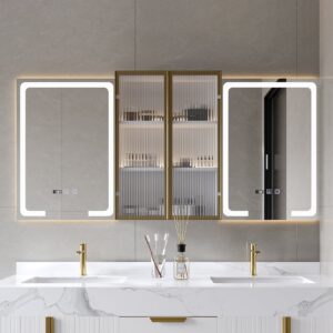 1500mm LED Lighted Medicine Cabinet Wooden Wall-mounted Bathroom Mirror with Doors
