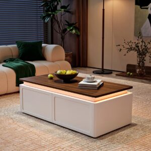 1200mm Walnut & White LED Coffee Table