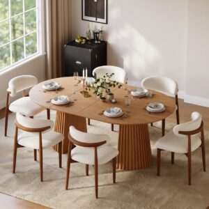 1200mm–2000mm Solid Wood Extendable Dining Table with 6 Chairs