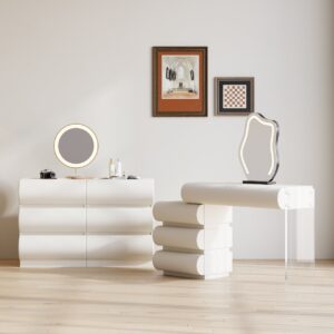 Bedroom Set White Makeup Vanity Set & 6-Drawer Dresser Chest with Storage Cabinet