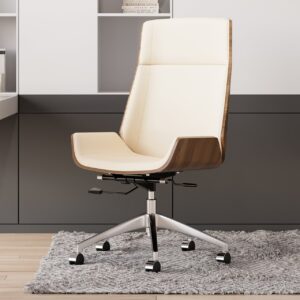 White Faux Leather Office Chair Desk Chair with Wheels & Adjustable Height