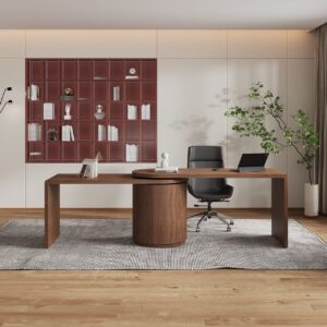 Modern wooden design modular desk with drawers, 152 cm L-shaped rotating desk