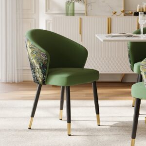 Modern Green Velvet Upholstered Dining Chairs, Set of 4