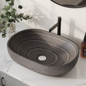 23" Grey Oval Ceramic Bathroom Sink – Matte Glazed Vessel Sink