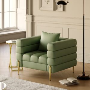 Axial Faux Leather Upholstered Accent Chair in Gold Finish