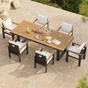 Tevara 7 Pieces Rectangle Teak & Aluminum Outdoor Patio Dining Set for 6 Person
