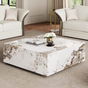 Sintered Stone Square Coffee Table, Modern Block Table with Storage for Living Room (39.4")