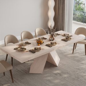 2000mm-2400mm Farmhouse Extendable Whitewash Dining Table Seats 6-10