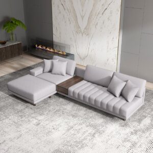 Cotton & Linen 3-Piece Sectional, Gray Modular Large Sofa with Chaise(126")