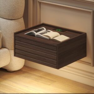 Wooden Floating Nightstand with Charging Station