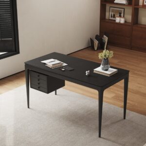 Mid-century Style Black Ash Wood Writing Desk Home Office Desk with 3 Drawers Office Furniture (55.1")