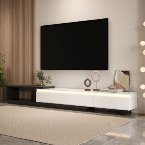 Quoint Extendable TV Stand with 3 Drawers and Light (70.5" - 100.4")