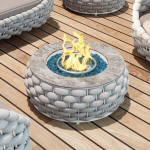 Cocaro Outdoor 27" Propane Smokeless Round Fire Pit Table in Gray