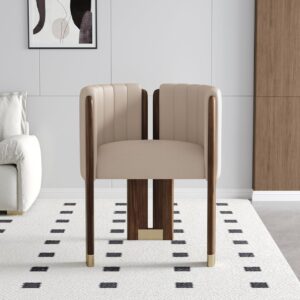 Faux Leather Fluted Upholstered Accent Chair with Wood Frame