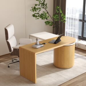 Modern L Shaped Desk and Chair Set Natural Engineered Wood Office Desk with Storage