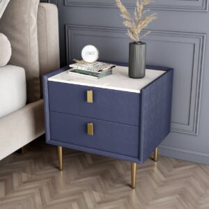 Sintered Stone Top 2-Drawer Leather Nightstand