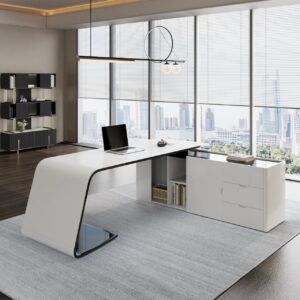 L-Shaped Right Hand Modern White Office Desk with Storage