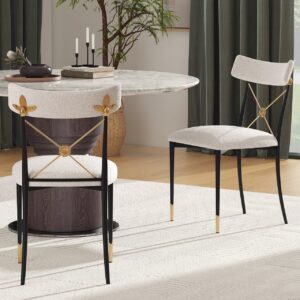 White Boucle Dining Chair Upholstered Cross Back Curved Side Chair