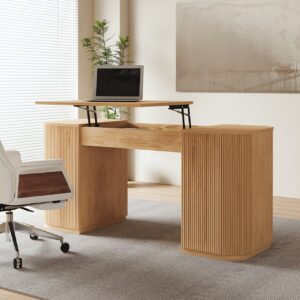 Modern Natural Standing Writing Desk with 2 Doors & Ample Storage Office Desk