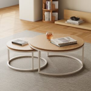 Fero Round Nesting Coffee Table Set in Natural (600mm-800mm)