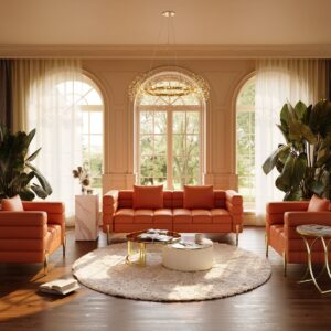 78.7" Fluted Sofa with Gold Legs & Pillows