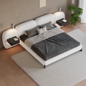 Curva King Size Boucle Bed with Headboard & Charging Trays