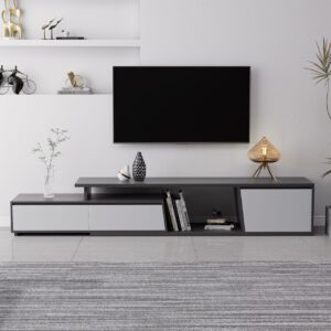 Mid-Century Modern TV Stand 71"-110", Extendable Wood Media Console with 3 Drawers