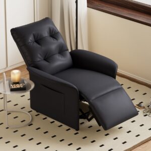 Modern Black Leather Power Recliner High Back Sleeper Chair with Side Pocket