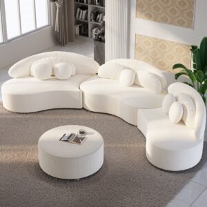 Boucle 4-Piece Sectional, White Modular Sofa with Ottoman for Large Living Room (145.7")