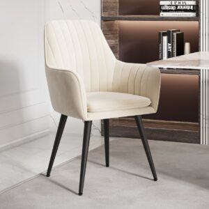 Modern Beige Velvet Dining Chairs with Cushioned Seat, Set of 8