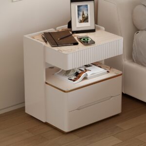 Modern Smart Nightstand with Wireless Charger & Sensor Light & Bluetooth Speakers Sintered Stone Bedisde Table Set of 2
