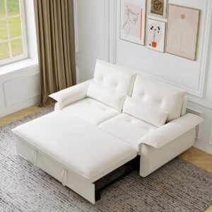 73" Faux Leather Pull Out Sleeper Sofa White Sofa Bed