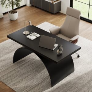 Industrial 63" Rectangular Black Wood Desk with Metal Base