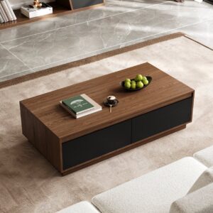 1200mm Mid Century Rectangular Black & Walnut Block Coffee Table