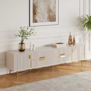 Modern Off White TV Stand for 2159mm TVs with 4 Drawers & Doors MDF