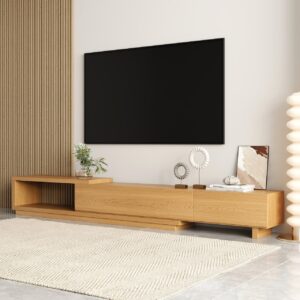 71"-100" Modern TV Stand, Extendable MDF Media Console in Natural