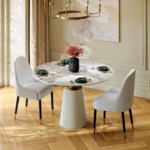 39" Sintered Stone Dining Table & 2 Chairs Set with Saddle Leather Base