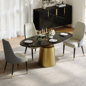 1600mm Modern Oval Stone Dining Table with Bronze Carbon Steel Base
