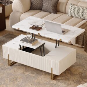 47.2" Fluted  Lift-Top Coffee Table with 2 Drawers