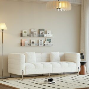 78.7" Axial Boucle Fluted Sofa with Silver Legs & Pillows