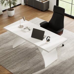 Modern White Solid Wood & Metal Office Desk for Home or Office (70.9")