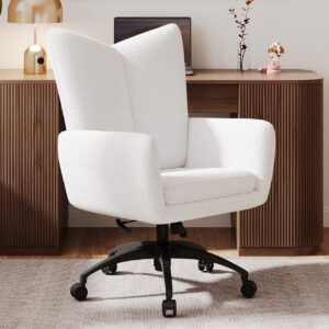 Modern White Adjustable Office Chair with High Back & Boucle Upholstery