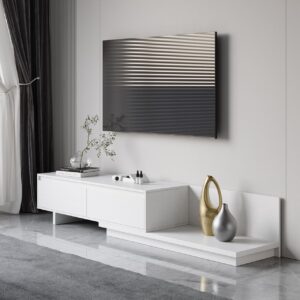 Fero White Extendable TV Stand with 2 Drawers(1200mm-2000mm)